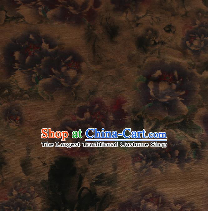 Asian Chinese Classical Purple Peony Pattern Gambiered Guangdong Gauze Satin Drapery Brocade Traditional Cheongsam Brocade Silk Fabric