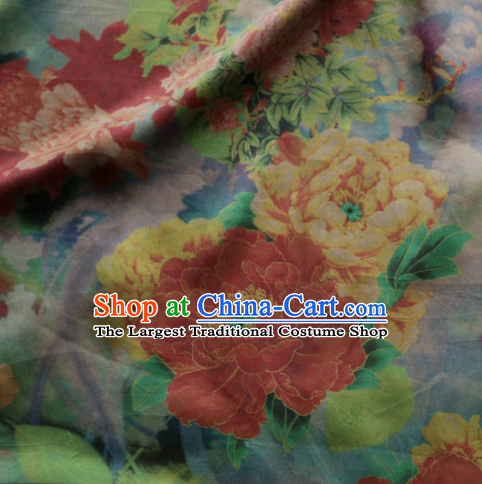 Asian Chinese Classical Peony Flowers Pattern Gambiered Guangdong Gauze Satin Drapery Brocade Traditional Cheongsam Brocade Silk Fabric