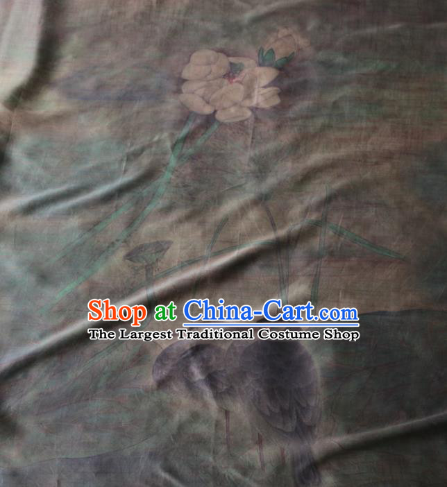 Asian Chinese Classical Lotus Pattern Grey Gambiered Guangdong Gauze Satin Drapery Brocade Traditional Cheongsam Brocade Silk Fabric