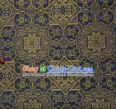 Asian Chinese Cheongsam Classical Pattern Navy Satin Drapery Brocade Traditional Brocade Silk Fabric