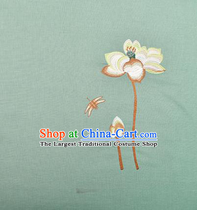 Asian Chinese Cheongsam Classical Embroidered Lotus Pattern Green Satin Drapery Brocade Traditional Brocade Silk Fabric