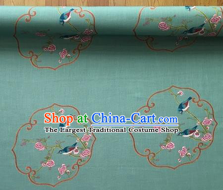 Asian Chinese Cheongsam Classical Roses Bird Pattern Green Satin Drapery Brocade Traditional Brocade Silk Fabric