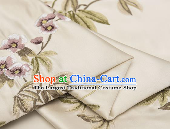 Asian Chinese Cheongsam Classical Embroidered Plum Pattern Beige Satin Drapery Brocade Traditional Brocade Silk Fabric
