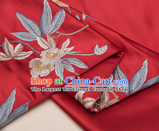 Asian Chinese Cheongsam Classical Embroidered Plum Pattern Red Satin Drapery Brocade Traditional Brocade Silk Fabric