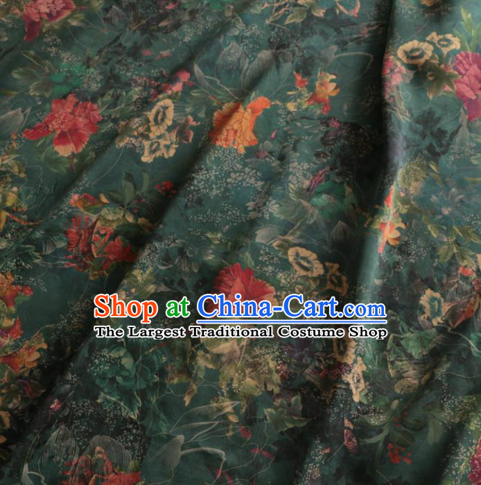 Asian Chinese Classical Peony Pattern Deep Green Gambiered Guangdong Gauze Satin Drapery Brocade Traditional Cheongsam Brocade Silk Fabric