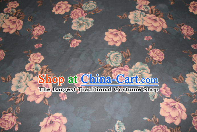 Asian Chinese Cheongsam Classical Roses Pattern Navy Gambiered Guangdong Gauze Satin Drapery Brocade Traditional Brocade Silk Fabric