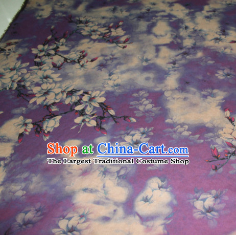 Asian Chinese Cheongsam Classical Yulan Magnolia Pattern Purple Gambiered Guangdong Gauze Satin Drapery Brocade Traditional Brocade Silk Fabric