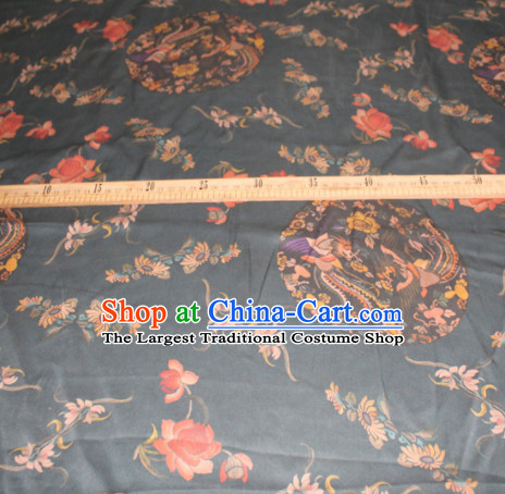 Chinese Traditional Cheongsam Classical Phoenix Lotus Pattern Black Gambiered Guangdong Gauze Asian Satin Drapery Brocade Silk Fabric