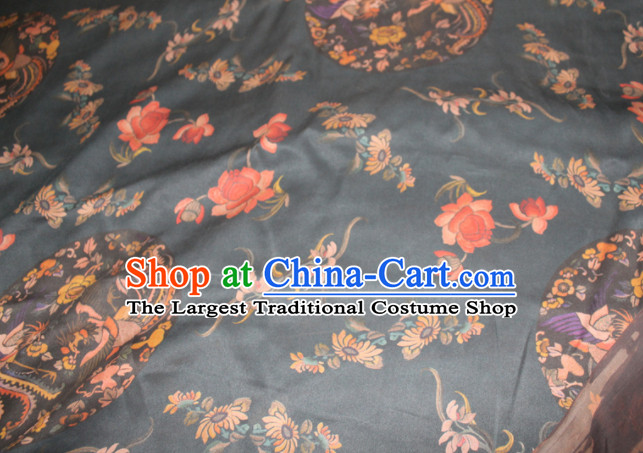 Chinese Traditional Cheongsam Classical Phoenix Lotus Pattern Black Gambiered Guangdong Gauze Asian Satin Drapery Brocade Silk Fabric