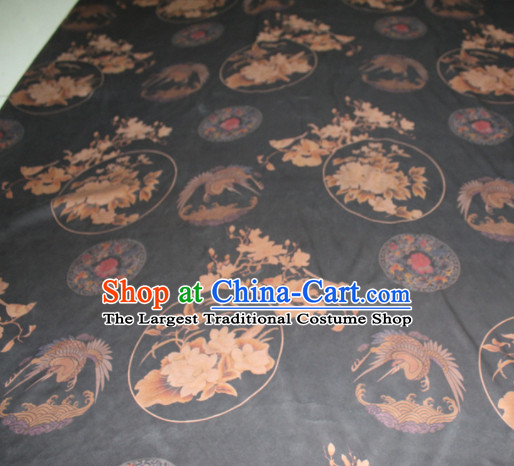 Chinese Traditional Cheongsam Classical Magnolia Phoenix Pattern Black Gambiered Guangdong Gauze Asian Satin Drapery Brocade Silk Fabric