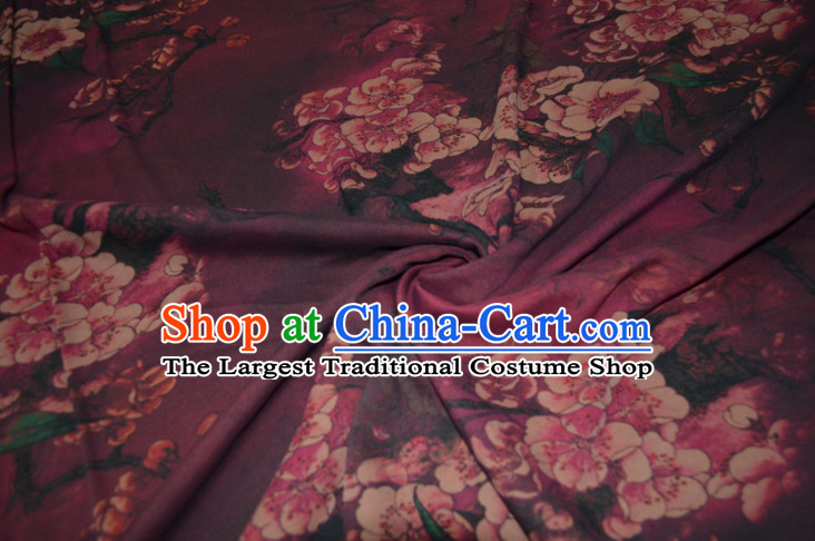 Chinese Traditional Cheongsam Classical Peach Flowers Pattern Purple Gambiered Guangdong Gauze Asian Satin Drapery Brocade Silk Fabric