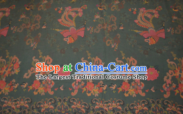 Chinese Traditional Cheongsam Classical Phoenix Peony Pattern Olive Green Gambiered Guangdong Gauze Asian Satin Drapery Brocade Silk Fabric