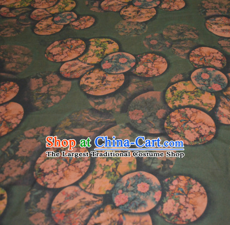 Chinese Traditional Cheongsam Classical Magnolia Peony Pattern Olive Green Gambiered Guangdong Gauze Asian Satin Drapery Brocade Silk Fabric