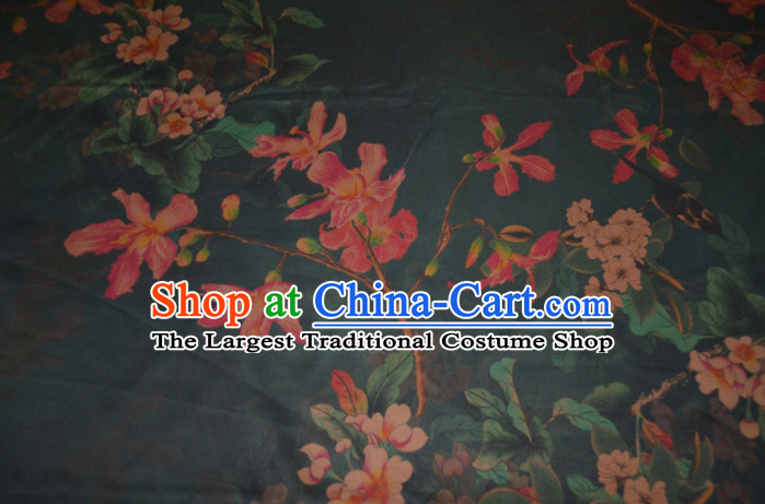 Chinese Traditional Cheongsam Classical Flowers Pattern Atrovirens Gambiered Guangdong Gauze Asian Satin Drapery Brocade Silk Fabric