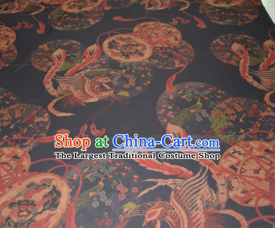 Chinese Traditional Cheongsam Classical Phoenix Pattern Black Gambiered Guangdong Gauze Asian Satin Drapery Brocade Silk Fabric