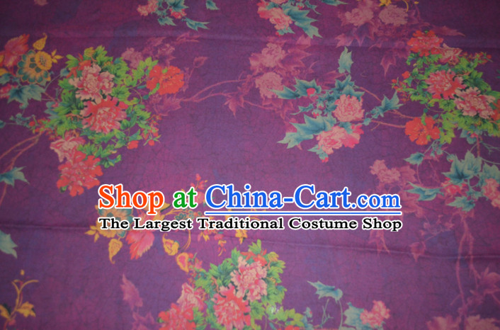 Chinese Traditional Cheongsam Classical Peony Pattern Purple Gambiered Guangdong Gauze Asian Satin Drapery Brocade Silk Fabric