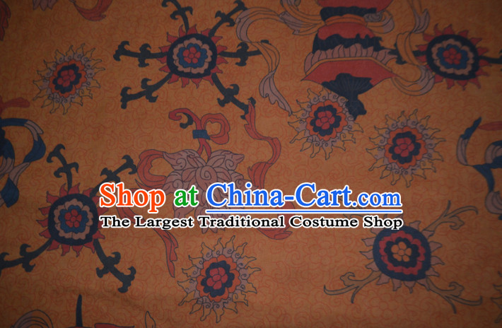 Chinese Traditional Cheongsam Classical Buddhism Lotus Pattern Yellow Gambiered Guangdong Gauze Asian Satin Drapery Brocade Silk Fabric