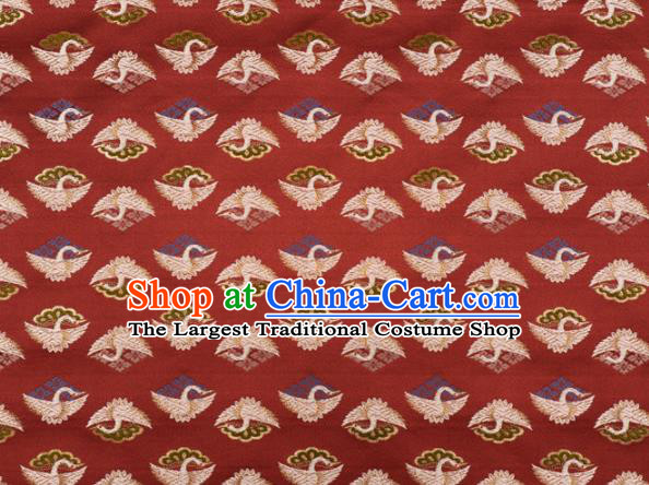 Japanese Traditional Kimono Classical Cranes Pattern Red Brocade Asian Japan Satin Drapery Silk Fabric