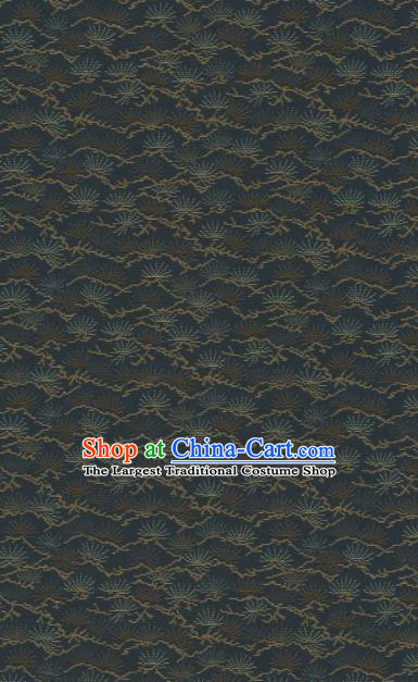 Japanese Traditional Kimono Classical Pine Needle Pattern Navy Brocade Asian Japan Satin Drapery Silk Fabric