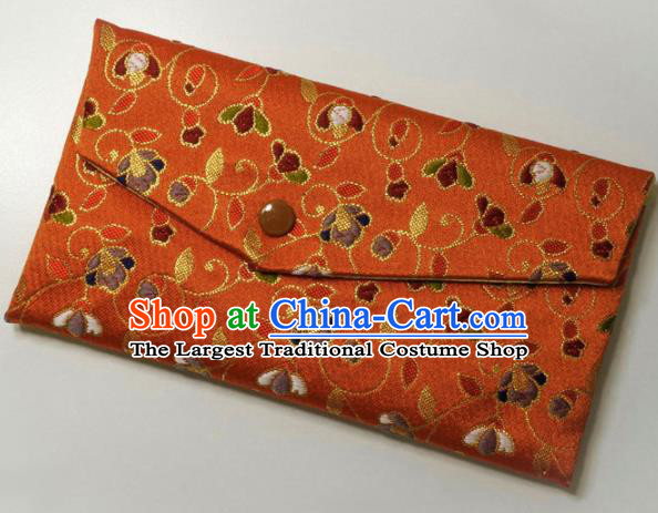 Japanese Traditional Orange Brocade Handbag Asian Japan Nishijin Satin Bags Wallet