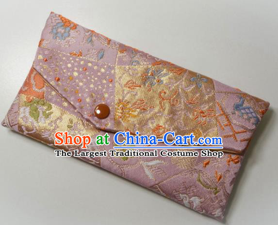 Japanese Traditional Classical Pattern Lilac Brocade Handbag Asian Japan Nishijin Satin Bags Wallet