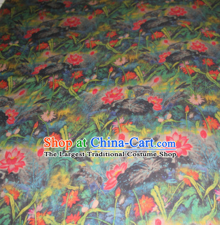 Chinese Traditional Cheongsam Classical Red Lotus Pattern Gambiered Guangdong Gauze Asian Satin Drapery Brocade Silk Fabric