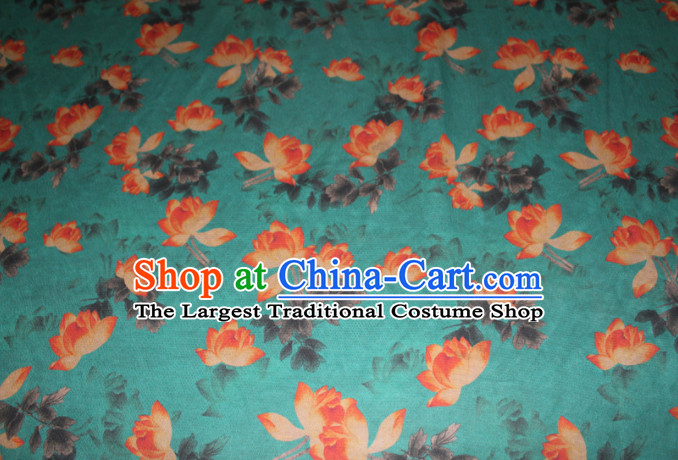 Chinese Traditional Cheongsam Classical Lotus Pattern Deep Green Gambiered Guangdong Gauze Asian Satin Drapery Brocade Silk Fabric