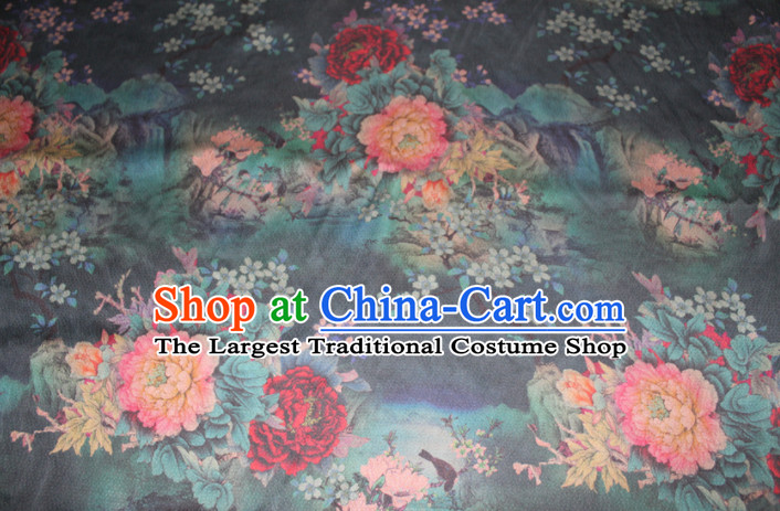 Chinese Traditional Cheongsam Classical Peony Pattern Black Gambiered Guangdong Gauze Asian Satin Drapery Brocade Silk Fabric