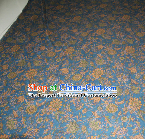 Chinese Traditional Cheongsam Classical Sunflowers Pattern Blue Gambiered Guangdong Gauze Asian Satin Drapery Brocade Silk Fabric