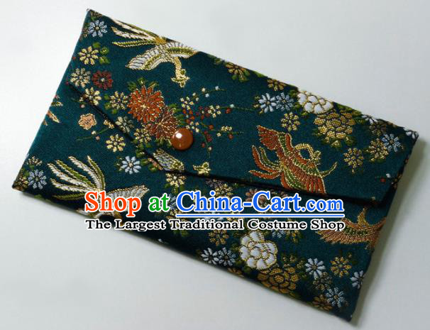 Japanese Traditional Classical Phoenix Pattern Atrovirens Brocade Handbag Asian Japan Nishijin Satin Bags Wallet