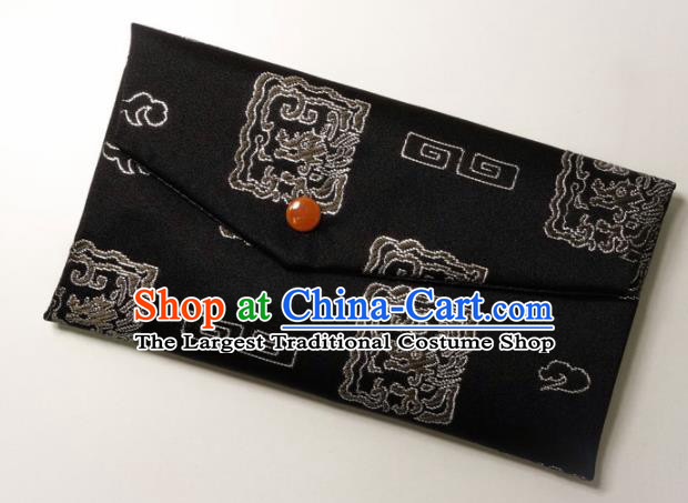 Japanese Traditional Classical Dragon Pattern Black Brocade Handbag Asian Japan Nishijin Satin Bags Wallet