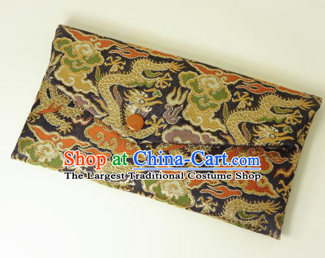 Japanese Traditional Classical Cloud Dragon Pattern Purple Brocade Handbag Asian Japan Nishijin Satin Bags Wallet