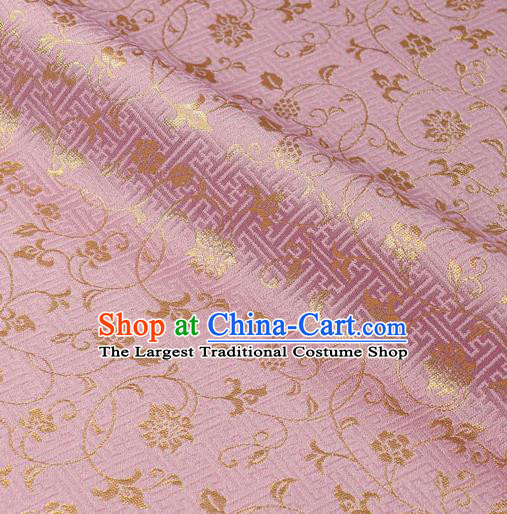 Japanese Traditional Kimono Classical Scroll Pattern Pink Brocade Damask Asian Japan Satin Drapery Silk Fabric