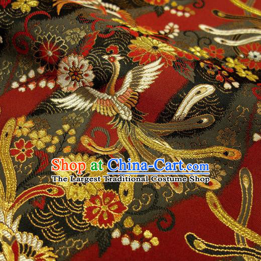 Japanese Traditional Kimono Classical Phoenix Pattern Red Brocade Damask Asian Japan Nishijin Satin Drapery Silk Fabric