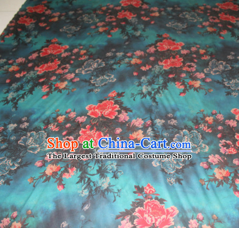 Asian Chinese Cheongsam Classical Peony Pattern Green Gambiered Guangdong Gauze Satin Drapery Brocade Traditional Brocade Silk Fabric