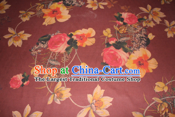 Chinese Traditional Cheongsam Classical Roses Pattern Wine Red Gambiered Guangdong Gauze Asian Satin Drapery Brocade Silk Fabric