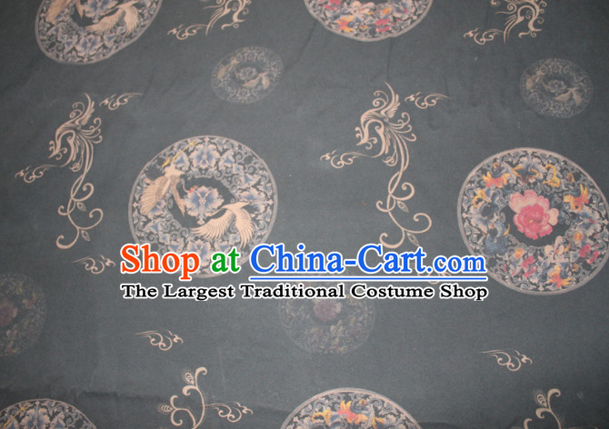 Chinese Traditional Cheongsam Classical Cranes Peony Pattern Black Gambiered Guangdong Gauze Asian Satin Drapery Brocade Silk Fabric