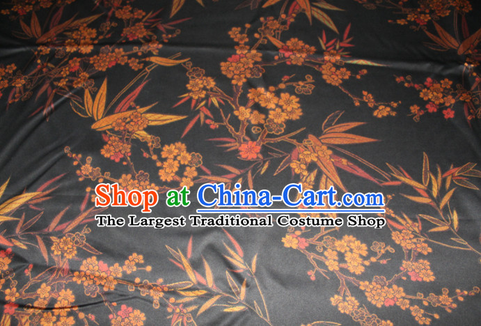Chinese Traditional Cheongsam Classical Plum Bamboo Pattern Black Gambiered Guangdong Gauze Asian Satin Drapery Brocade Silk Fabric
