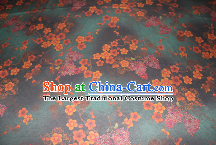 Chinese Traditional Cheongsam Classical Plum Pattern Deep Green Gambiered Guangdong Gauze Asian Satin Drapery Brocade Silk Fabric