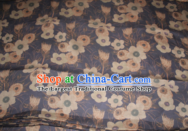 Chinese Traditional Cheongsam Classical Flowers Pattern Navy Gambiered Guangdong Gauze Asian Satin Drapery Brocade Silk Fabric