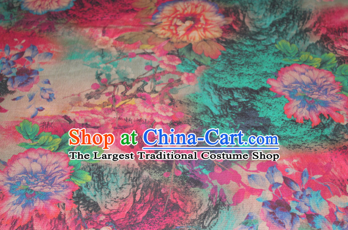 Chinese Traditional Cheongsam Classical Plum Peony Pattern Gambiered Guangdong Gauze Asian Satin Drapery Brocade Silk Fabric