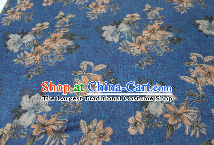Chinese Traditional Cheongsam Classical Pattern Blue Gambiered Guangdong Gauze Asian Satin Drapery Brocade Silk Fabric