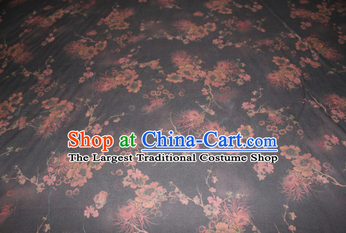 Chinese Traditional Cheongsam Classical Plum Chrysanthemum Pattern Black Gambiered Guangdong Gauze Asian Satin Drapery Brocade Silk Fabric