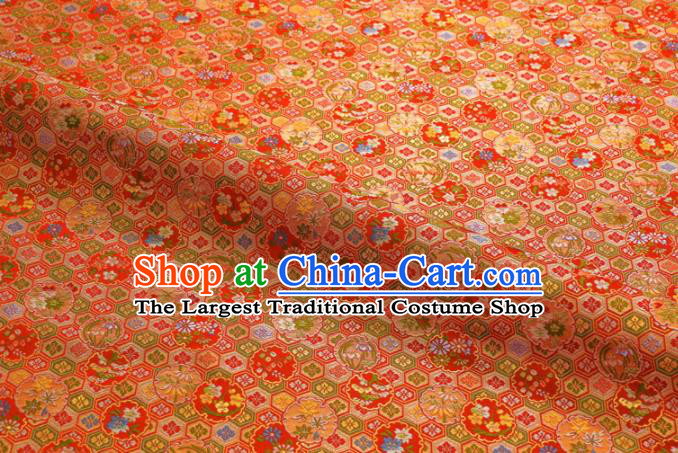 Japanese Traditional Kimono Classical Daisy Pattern Orange Brocade Damask Asian Japan Nishijin Satin Drapery Silk Fabric