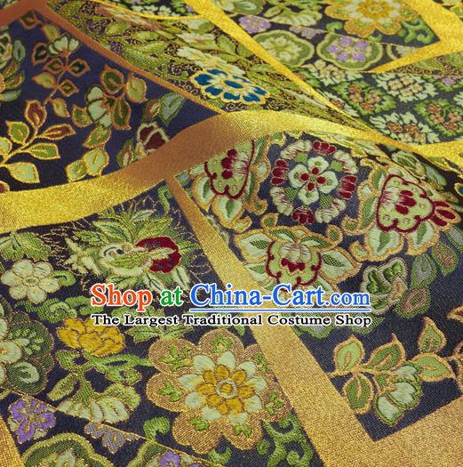 Japanese Traditional Kimono Classical Flowers Pattern Purple Brocade Damask Asian Japan Nishijin Satin Drapery Silk Fabric