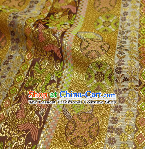 Japanese Traditional Kimono Classical Round Phoenix Pattern Golden Brocade Damask Asian Japan Nishijin Satin Drapery Silk Fabric