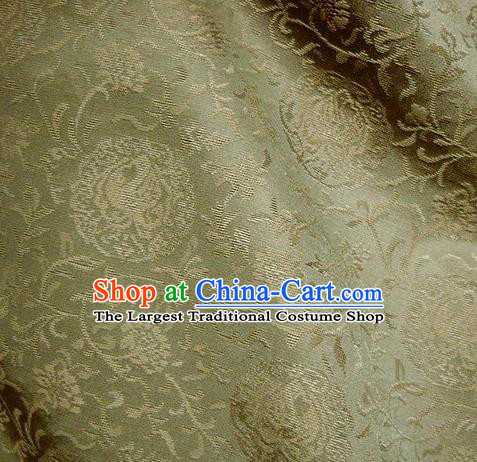 Japanese Traditional Kimono Classical Round Phoenix Pattern Green Brocade Damask Asian Japan Nishijin Satin Drapery Silk Fabric