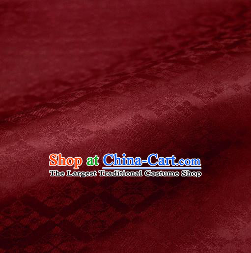 Japanese Traditional Kimono Classical Rhomboids Pattern Wine Red Brocade Damask Asian Japan Nishijin Satin Drapery Silk Fabric