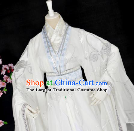 Customized Chinese Cosplay Swordsman Costume Ancient Royal Highness White Clothing for Men