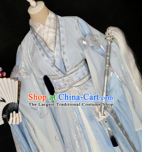 Customized Chinese Cosplay Swordsman Blue Costume Ancient Drama Childe Clothing for Men